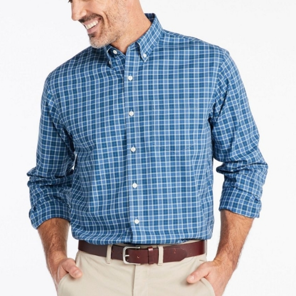 L.L. BEAN Blue and White Button Down Shirt Size XL